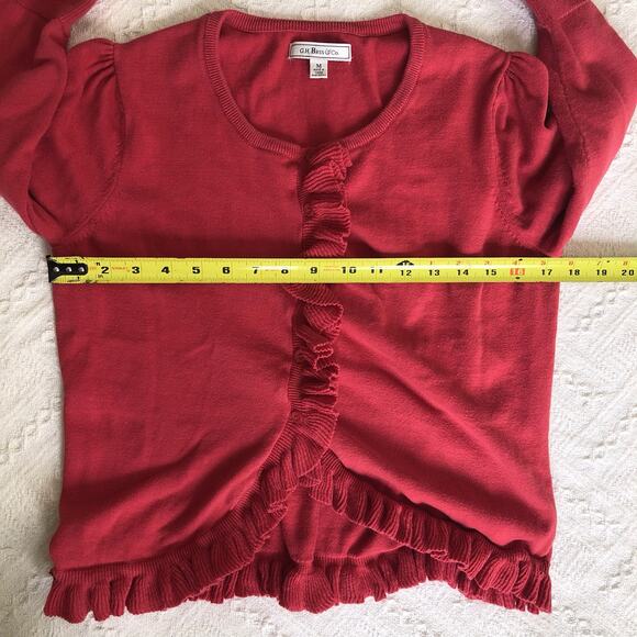 Y2K G.H. Bass & Co. Red Cardigan Sweater Women's Medium Ruffles Coquette Twee - Picture 10 of 10